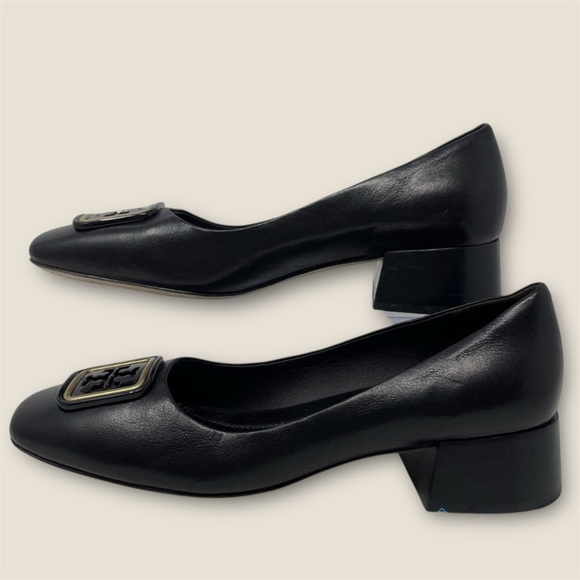 Tory Burch Georgia Pumps Women's 8.5 Perfect Black Buckled Hardware Square Toe - Picture 2 of 8